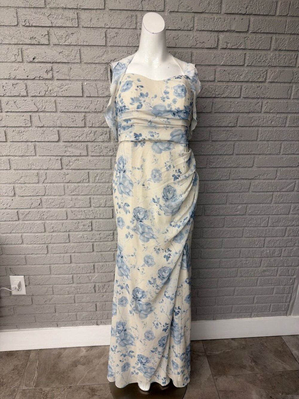 AW Bridal Blue Botanical Floral Halter Maxi Dress Size 10